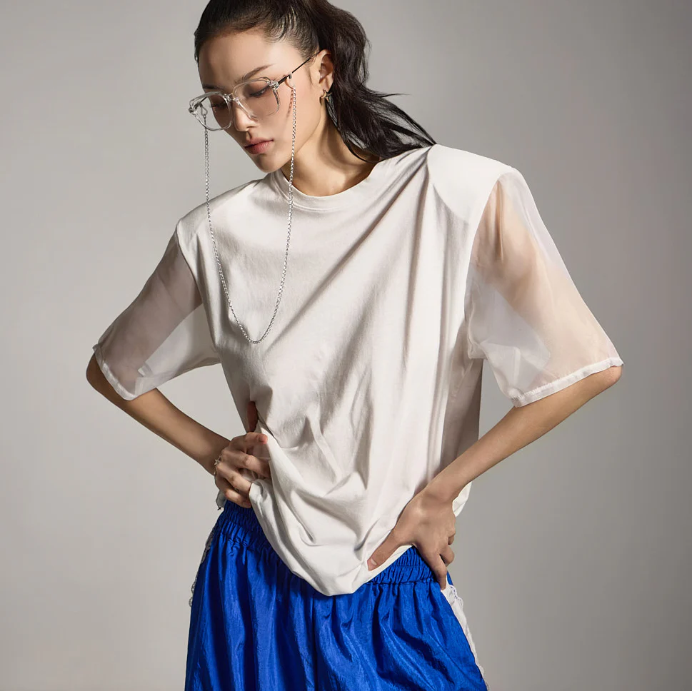 E3825 Sheer Sleeve T-Shirt - Image 2