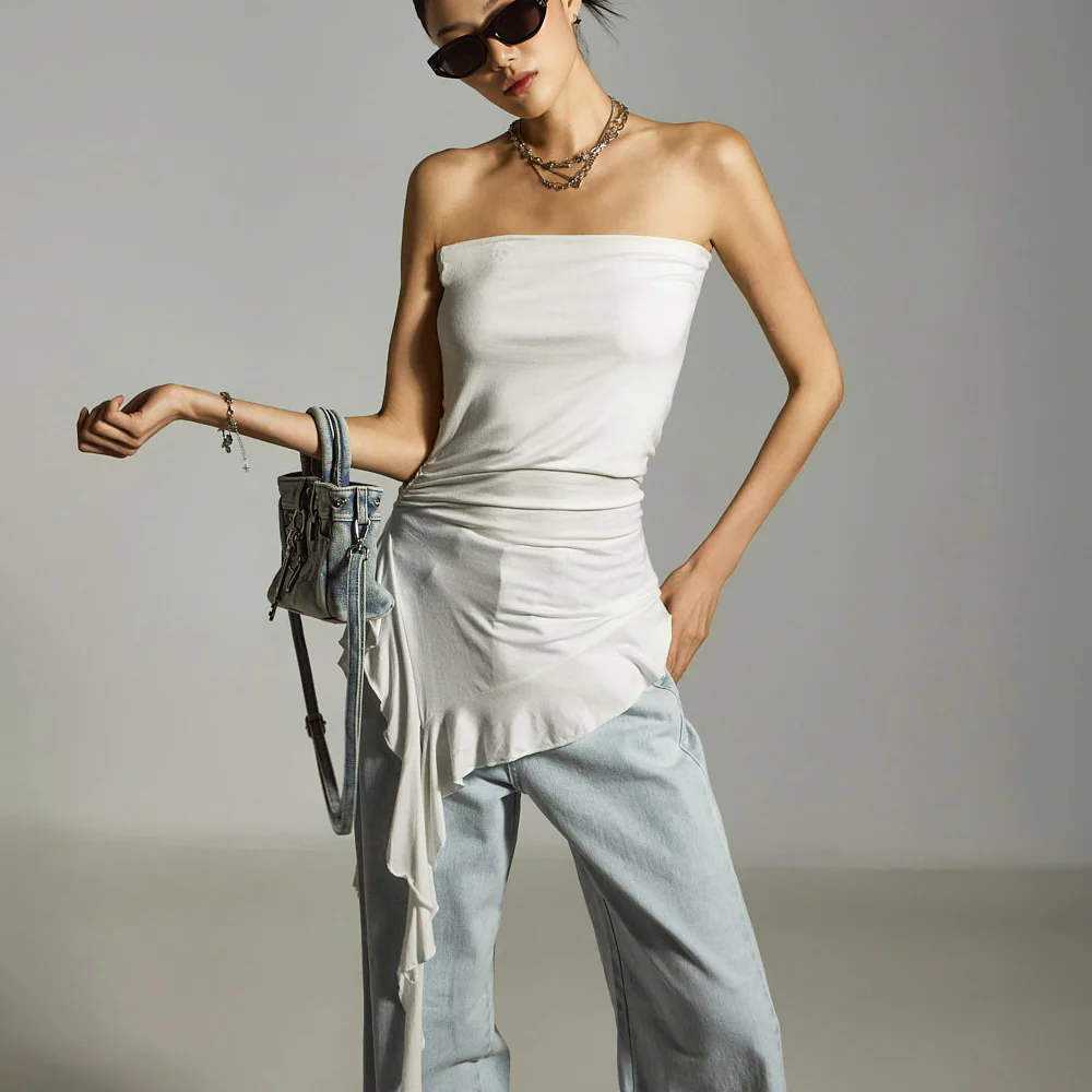 E3857 Asymmetric Frill Tube Top - Image 2