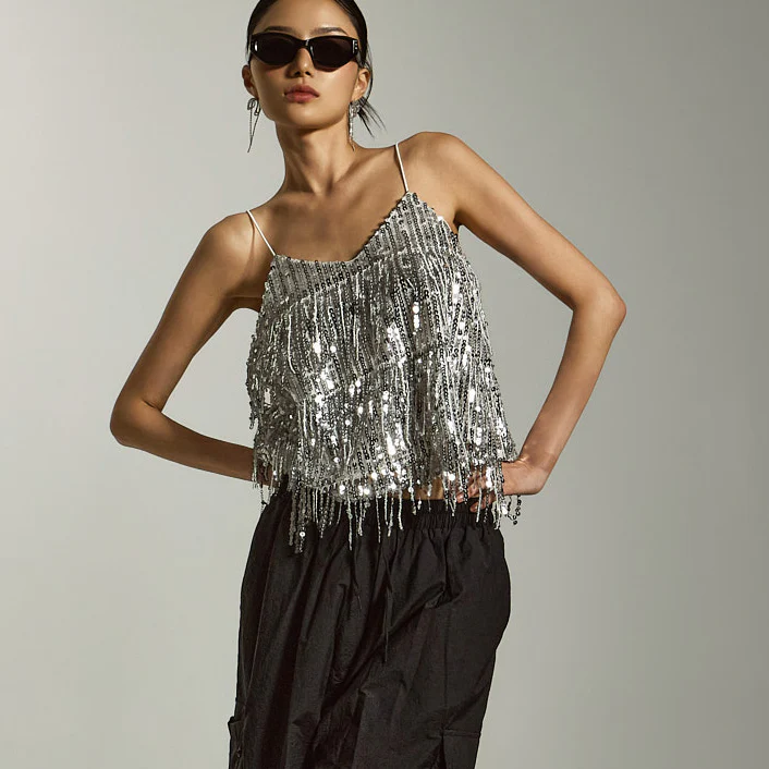 E3866 Spangle Fringe Sleeveless Top - Image 2