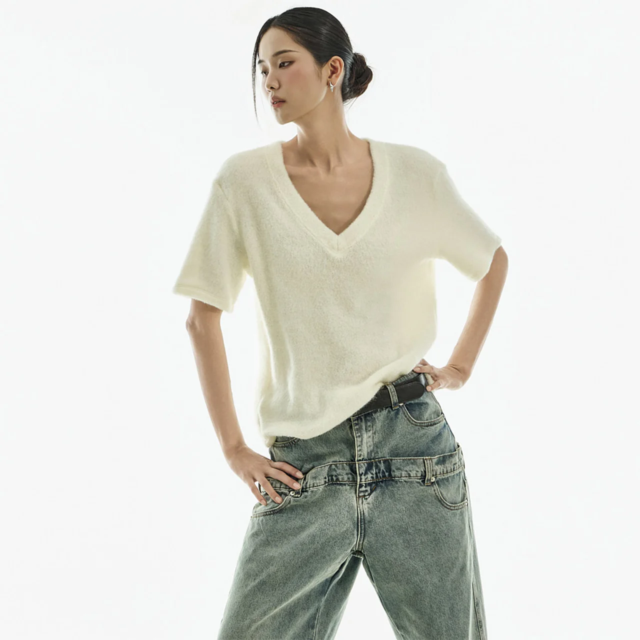 E4083 Boucle V-Neck Top - Image 2