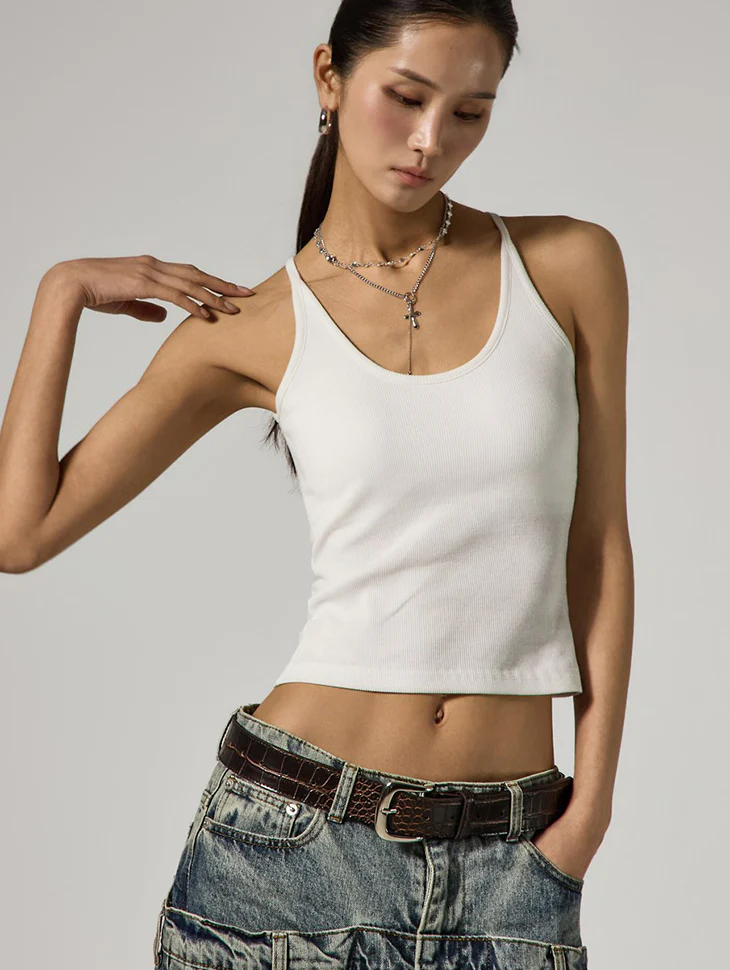 E4139 U-Neck Cap Sleeveless Tops
