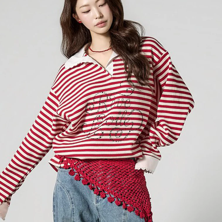 E4159 Striped Collar Top - Image 2