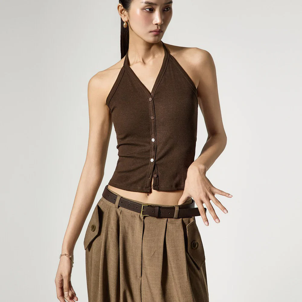 E4189 Halter Neck Button Sleeveless Top - Image 2