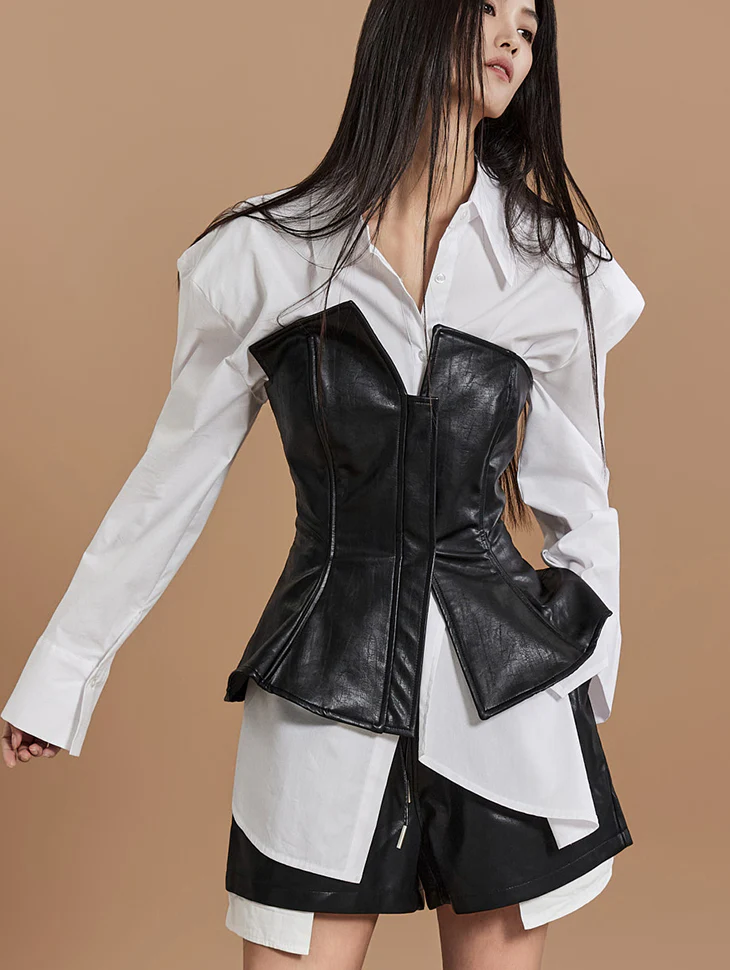E9023 Crackled Texture Leather Tube Top