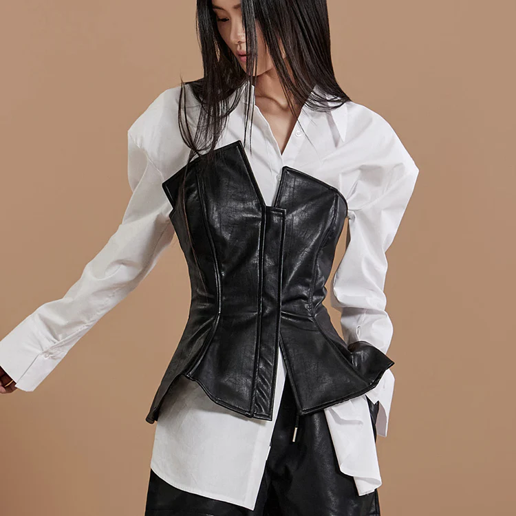 E9023 Crackled Texture Leather Tube Top - Image 2