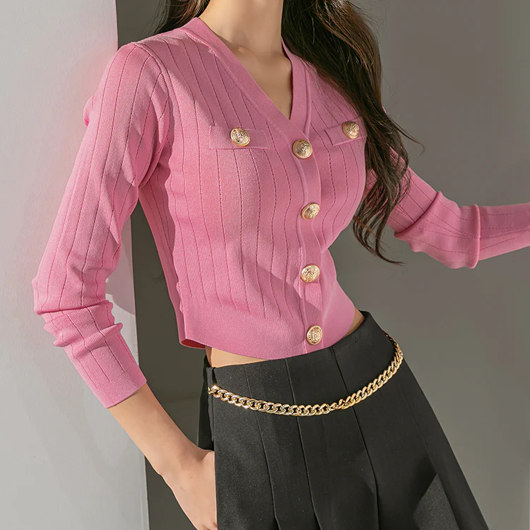 J1677 Gold button knit cardigan - Image 2