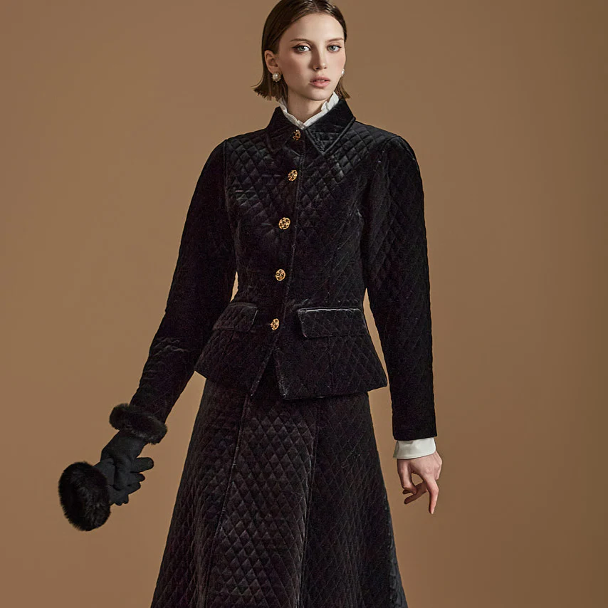 J1747 Velvet Quilting Jacket - Image 2