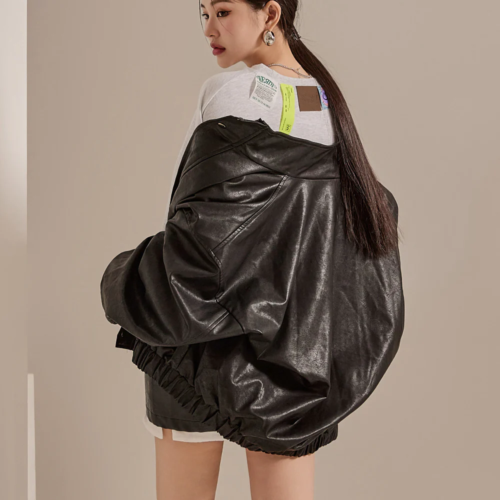 J1979 Leather Oversized Jumper Jacket - Image 2