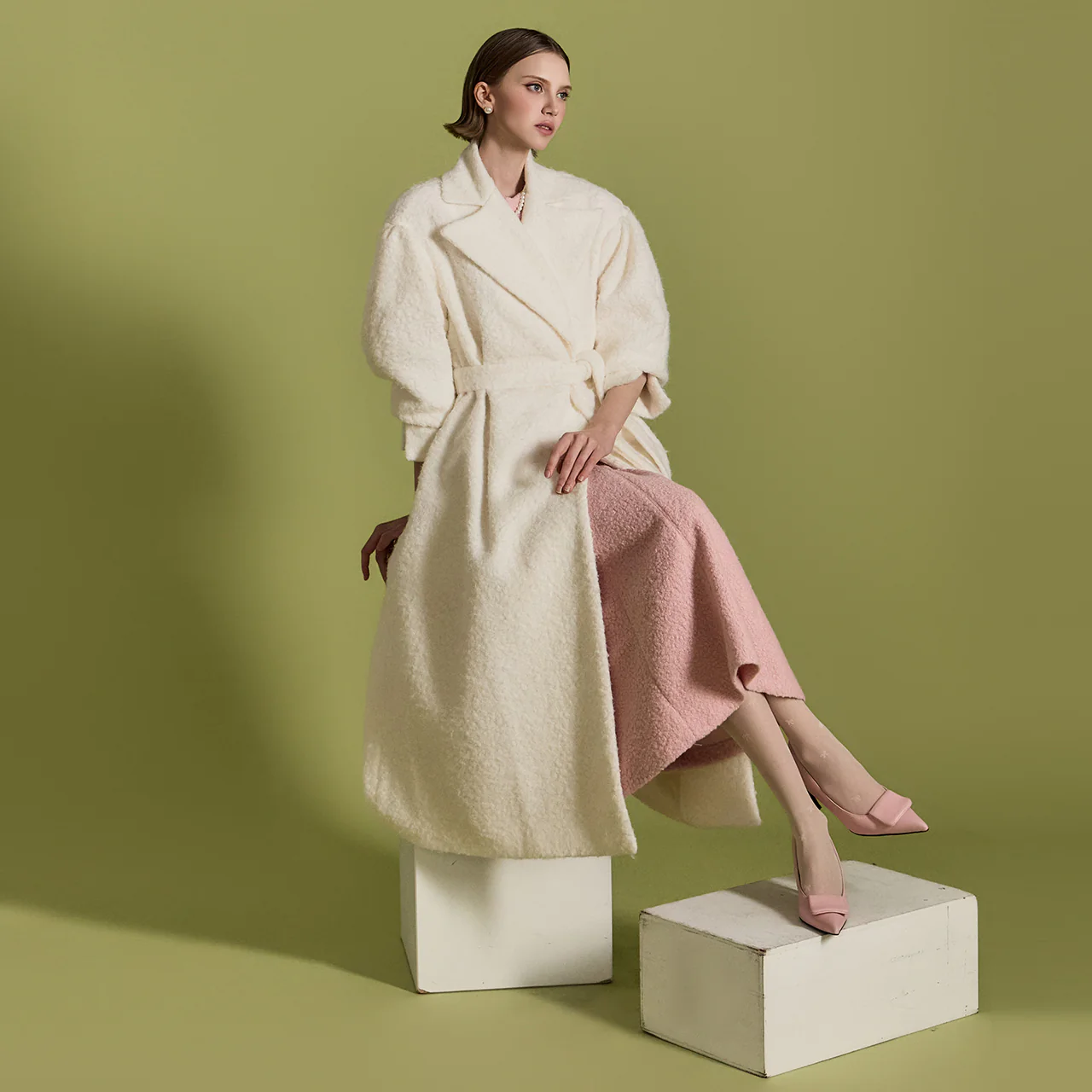 J2057 Wool A-Line Coat With Belt - Image 2