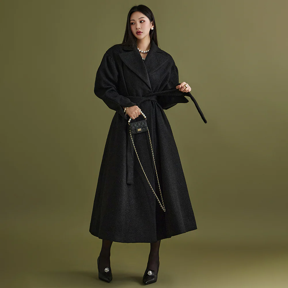 J2057 Wool A-Line Coat With Belt - Image 2