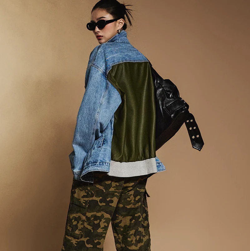J2366 Denim and Leather Jacket - Image 2