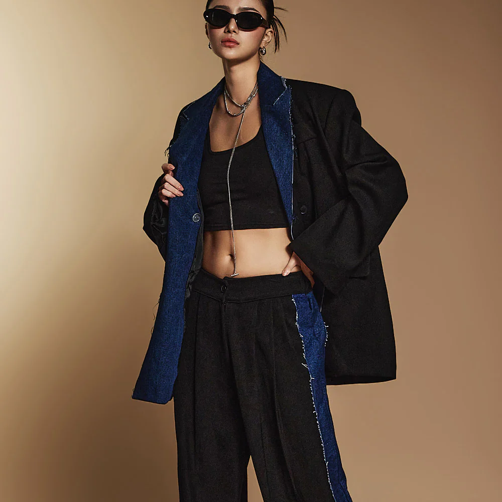 J2367 Denim Color Contrasting Jacket - Image 2