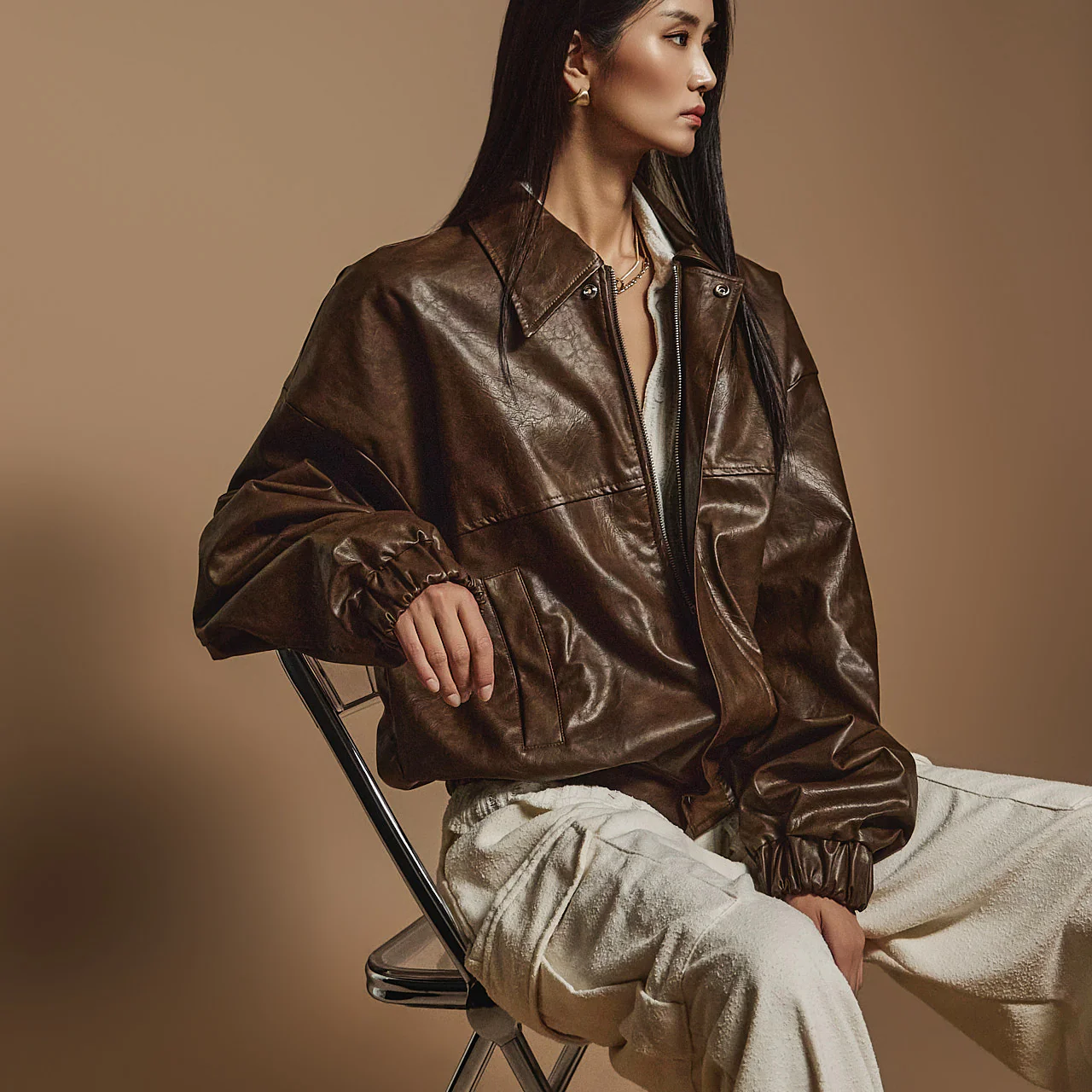 J2369 Back Button Leather Jumper Jacket - Image 2