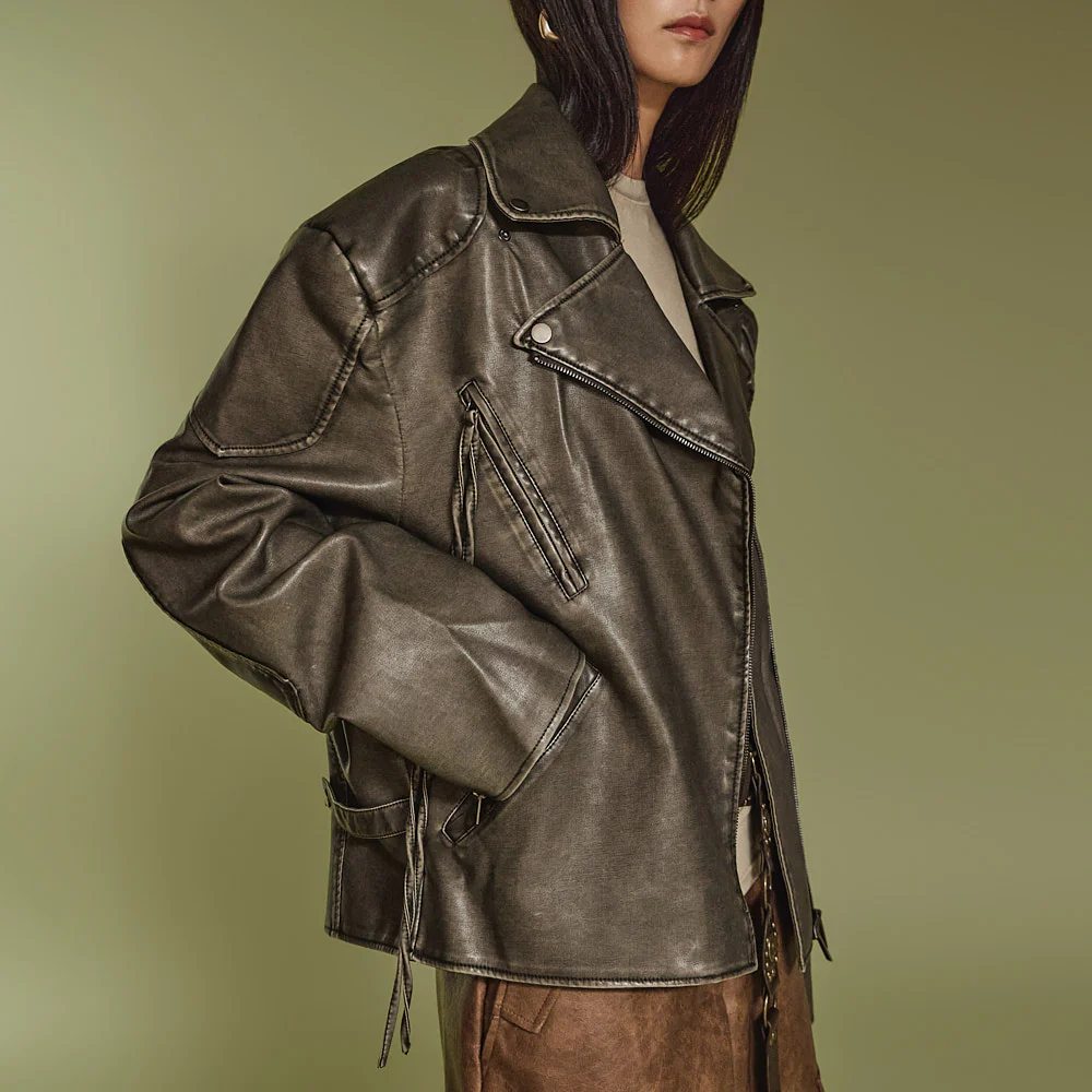 J2370 Crackled  Biker Jacket - Image 2