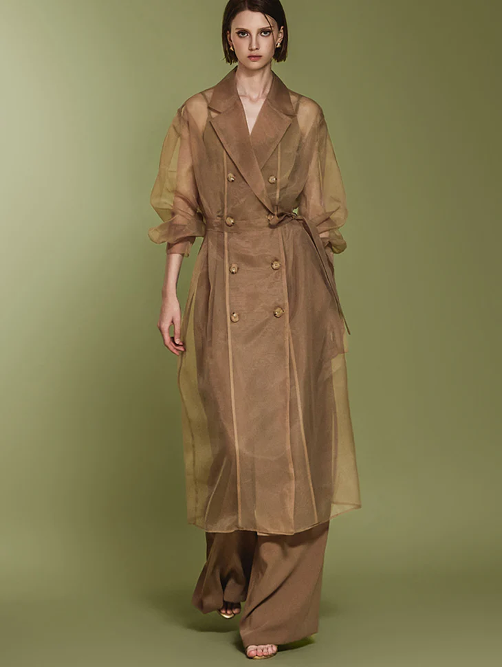 J2373 Belted Sheer Mesh Coat