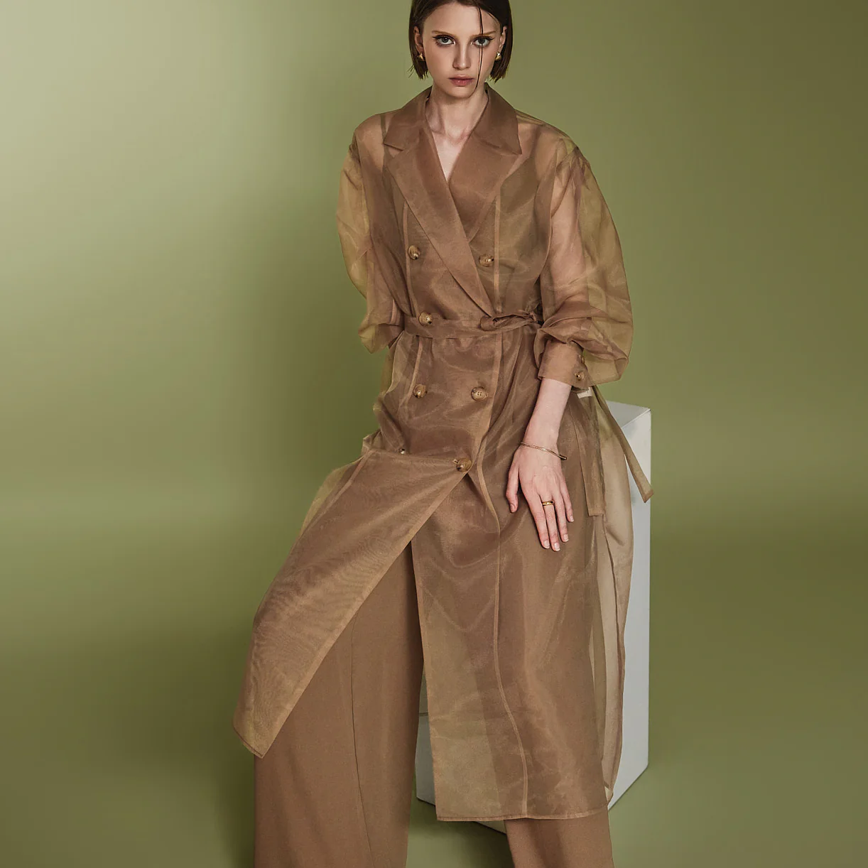 J2373 Belted Sheer Mesh Coat - Image 2