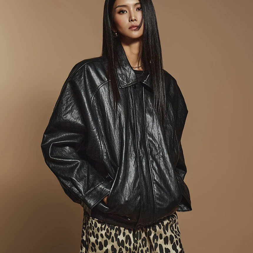 J2377 Leather Oversized Jumper Jacket - Image 2