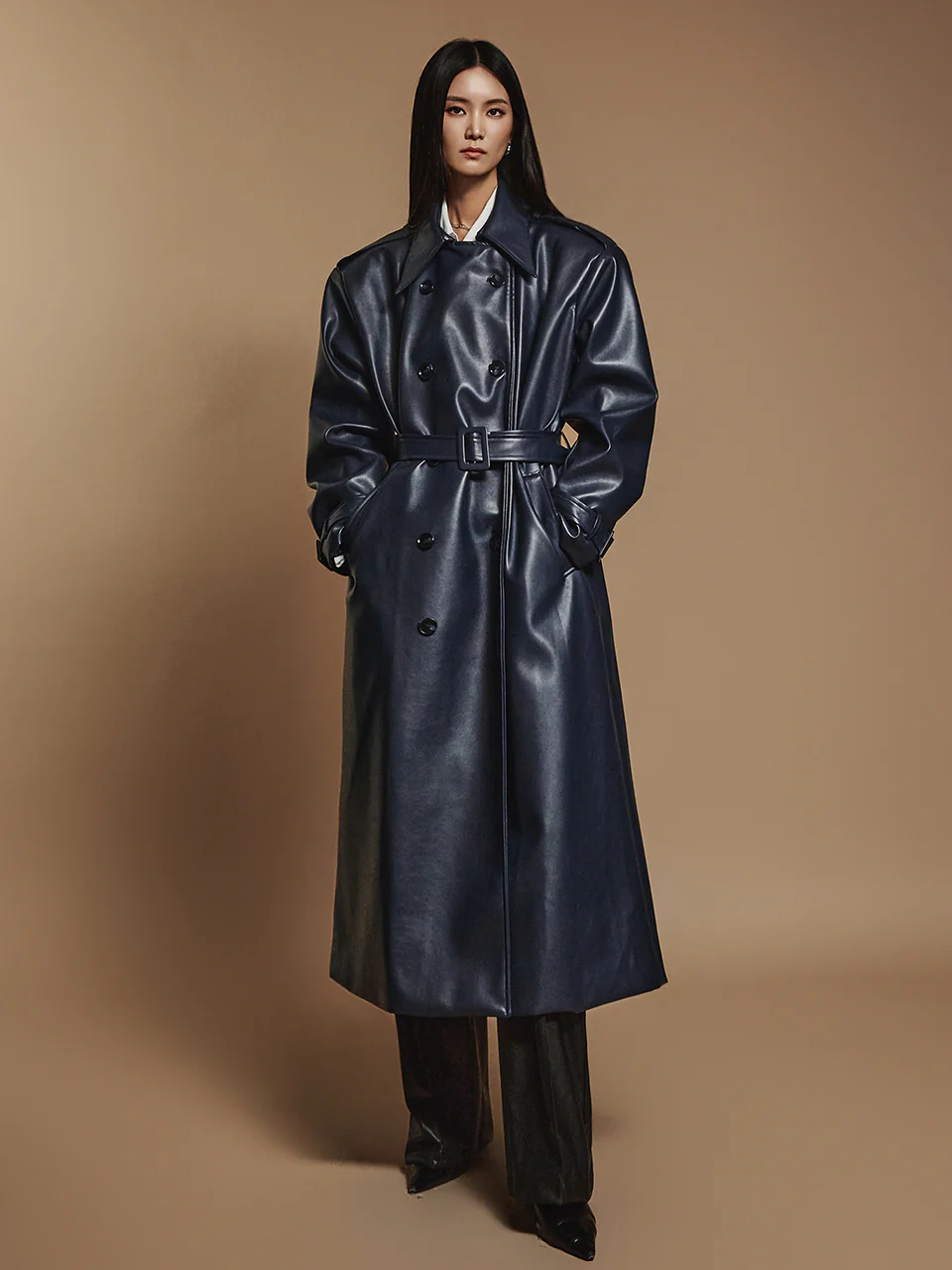 J2413 Leather Trench With Belt