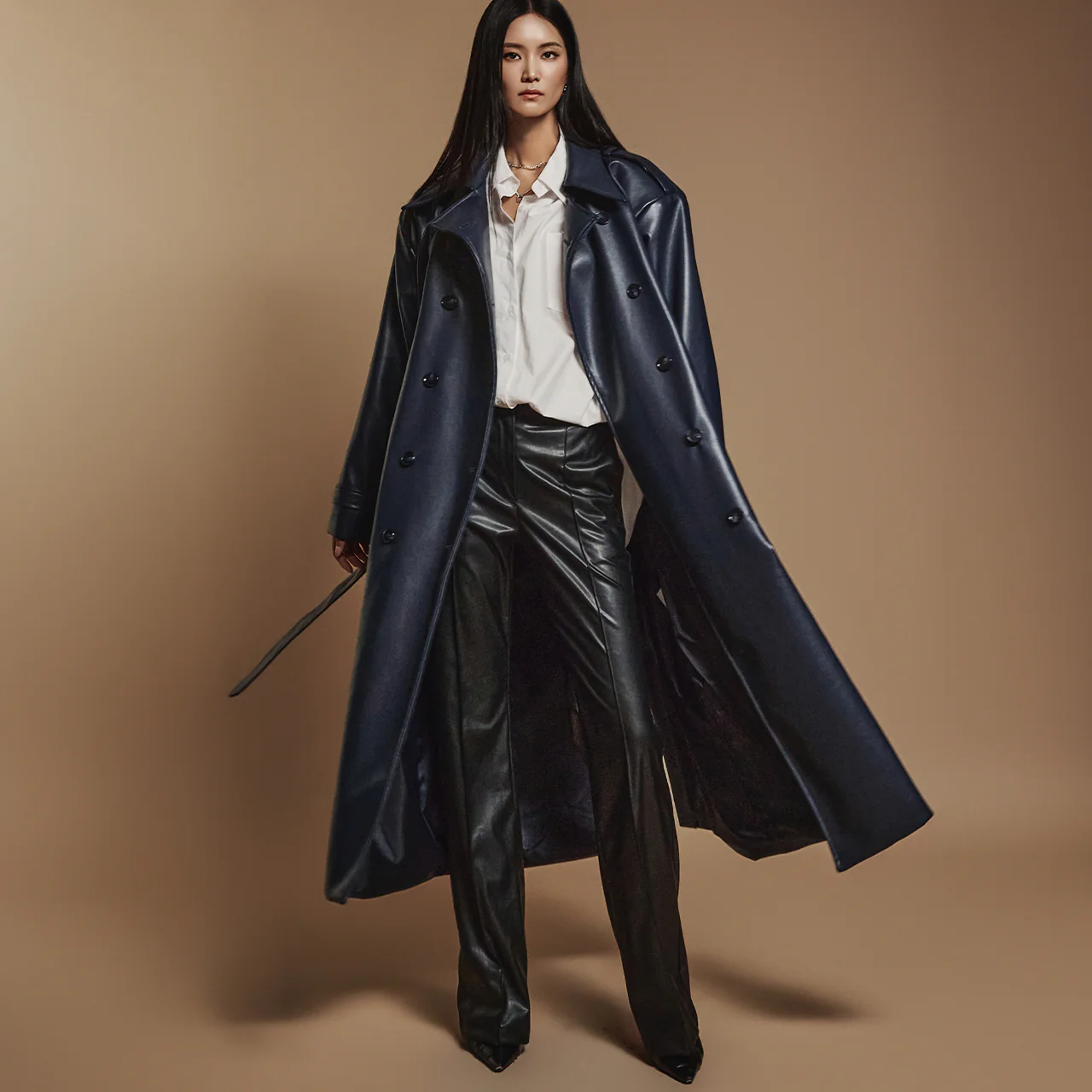 J2413 Leather Trench With Belt - Image 2