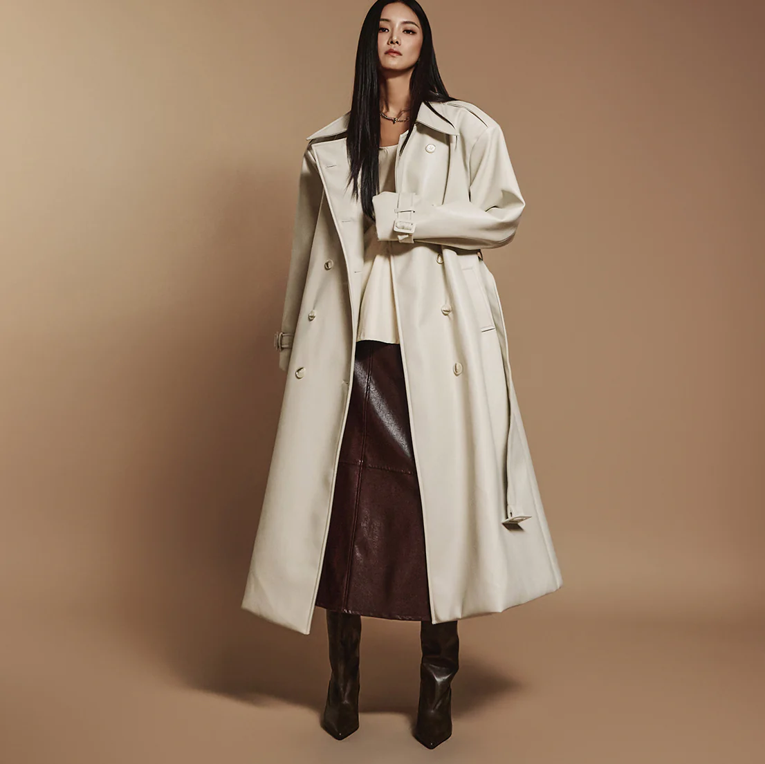 J2413 Leather Trench With Belt - Image 2
