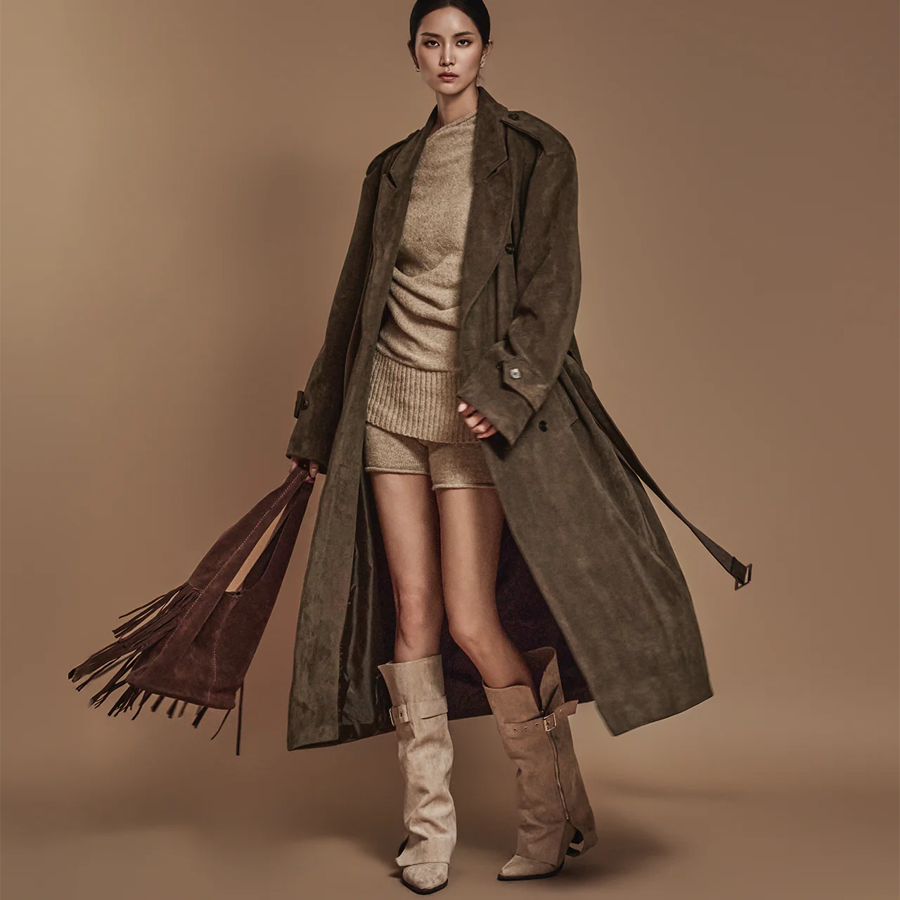 J2438 Suede Trench With Belt - Image 2