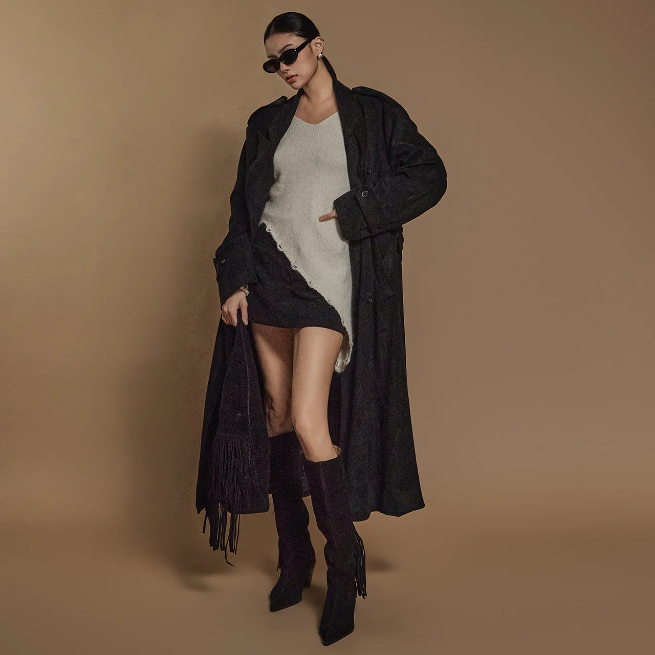 J2438 Suede Trench With Belt - Image 2