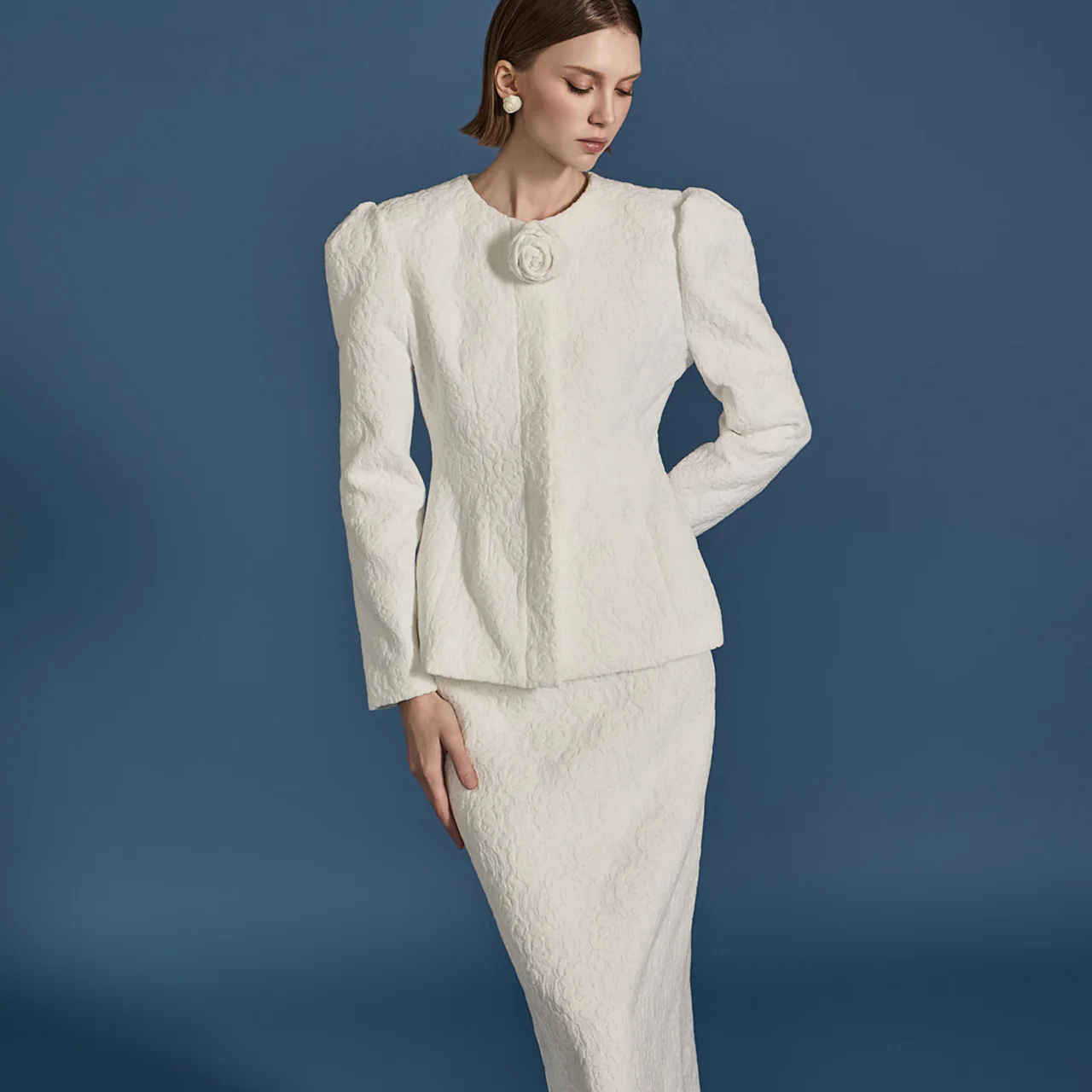 J2458 Jacquard Jacket With Corsage - Image 2