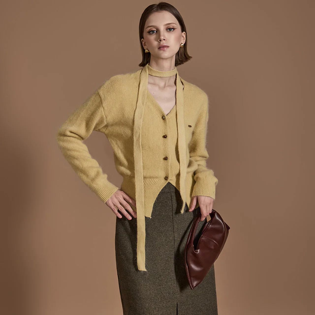 J2463 V-Neck Cardigan With Strap - Image 2