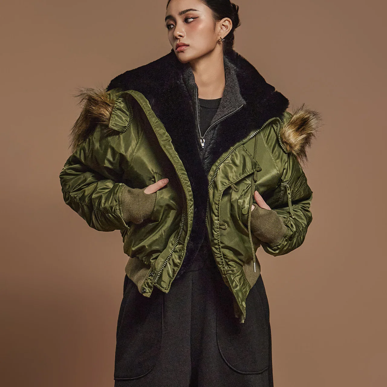 J2472 Fur Bomber Jacket - Image 2