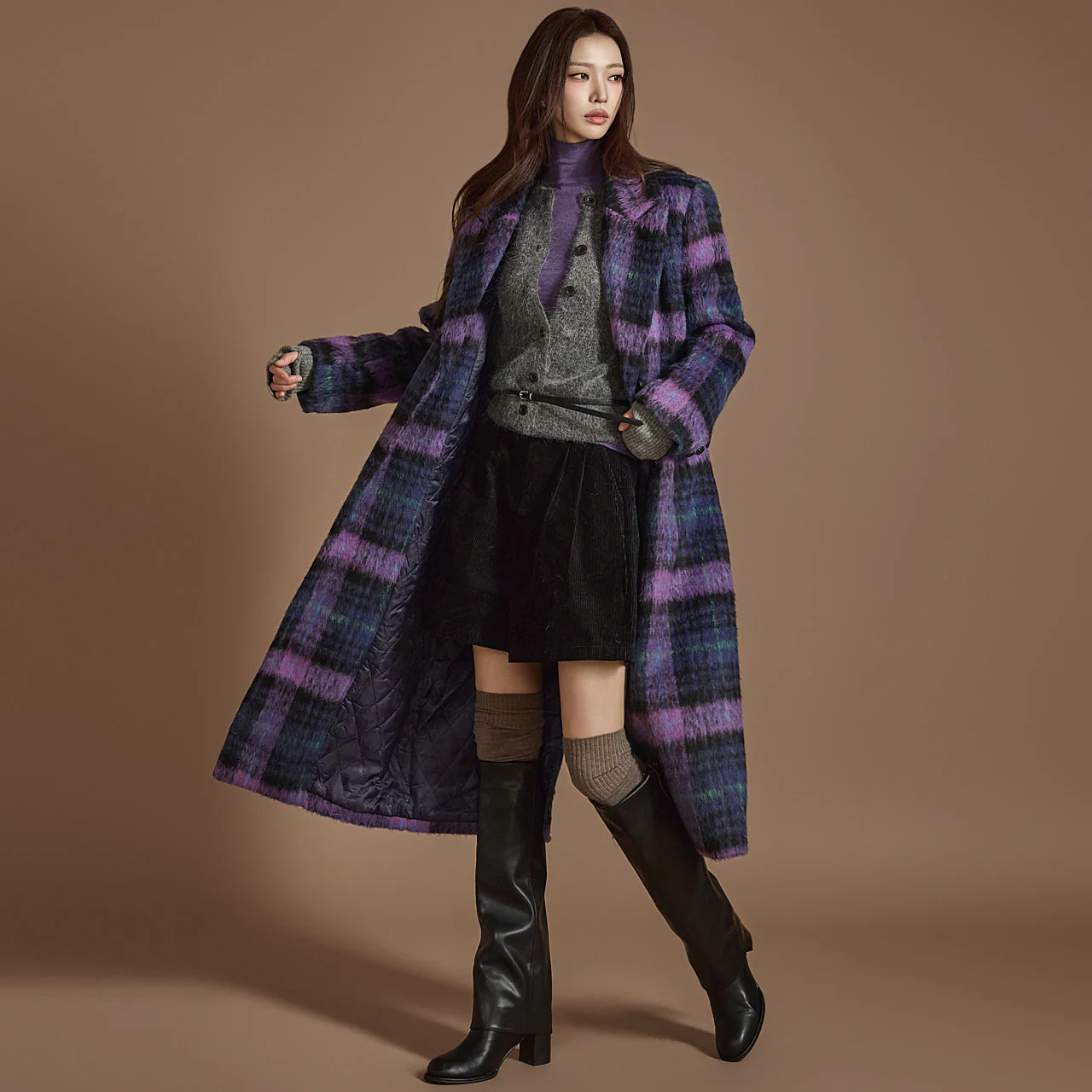 J2483 Plaid Quilted Coat - Image 2