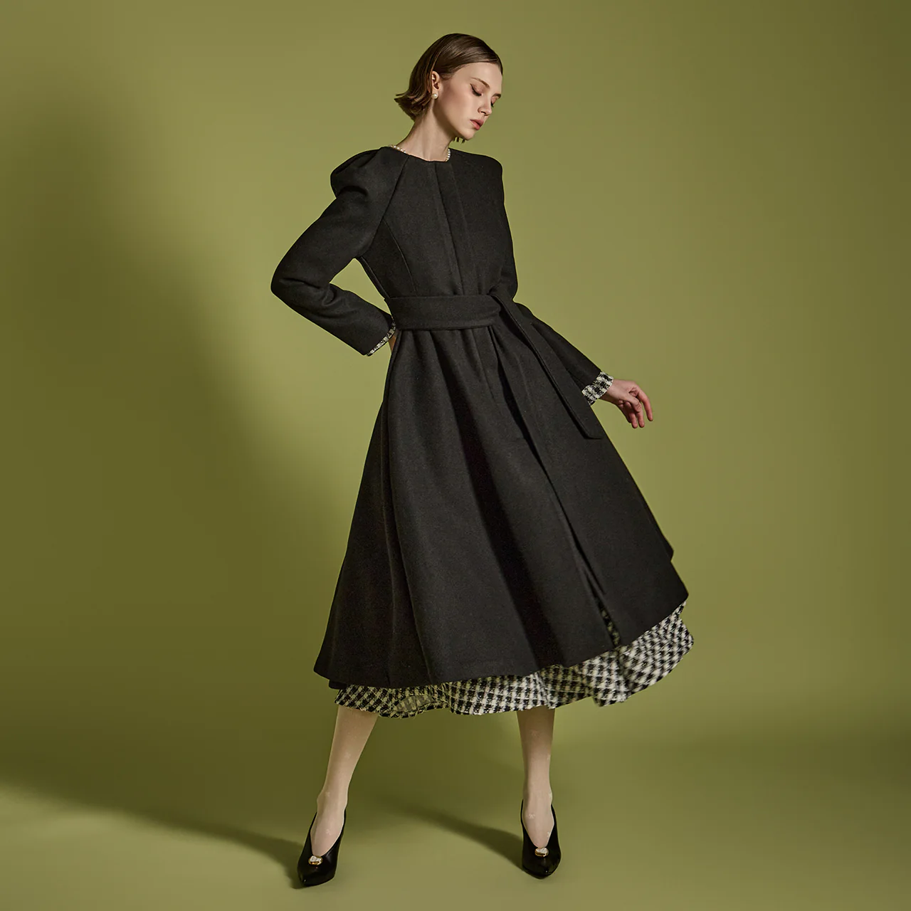 J2501 Flared Quilted Coat With Belt - Image 2