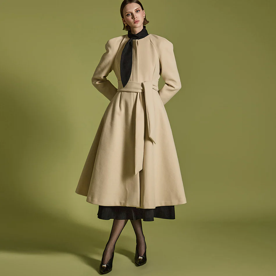 J2501 Flared Quilted Coat With Belt - Image 2