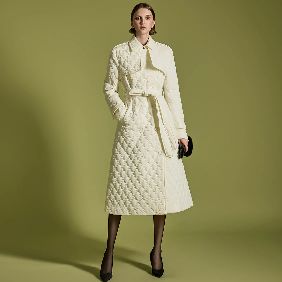 J2506 Quilted Coat With Belt - Image 2