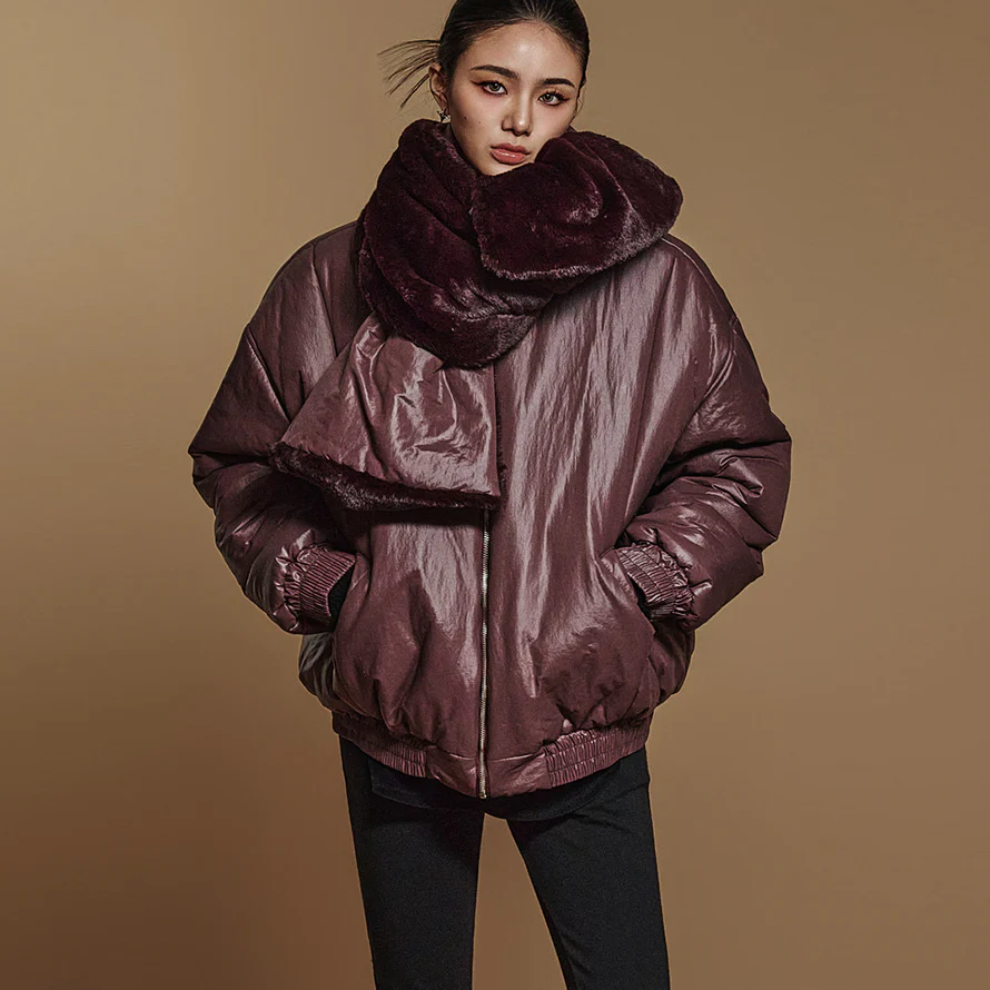 J2515 Fur Muffler Bomber Jacket - Image 2