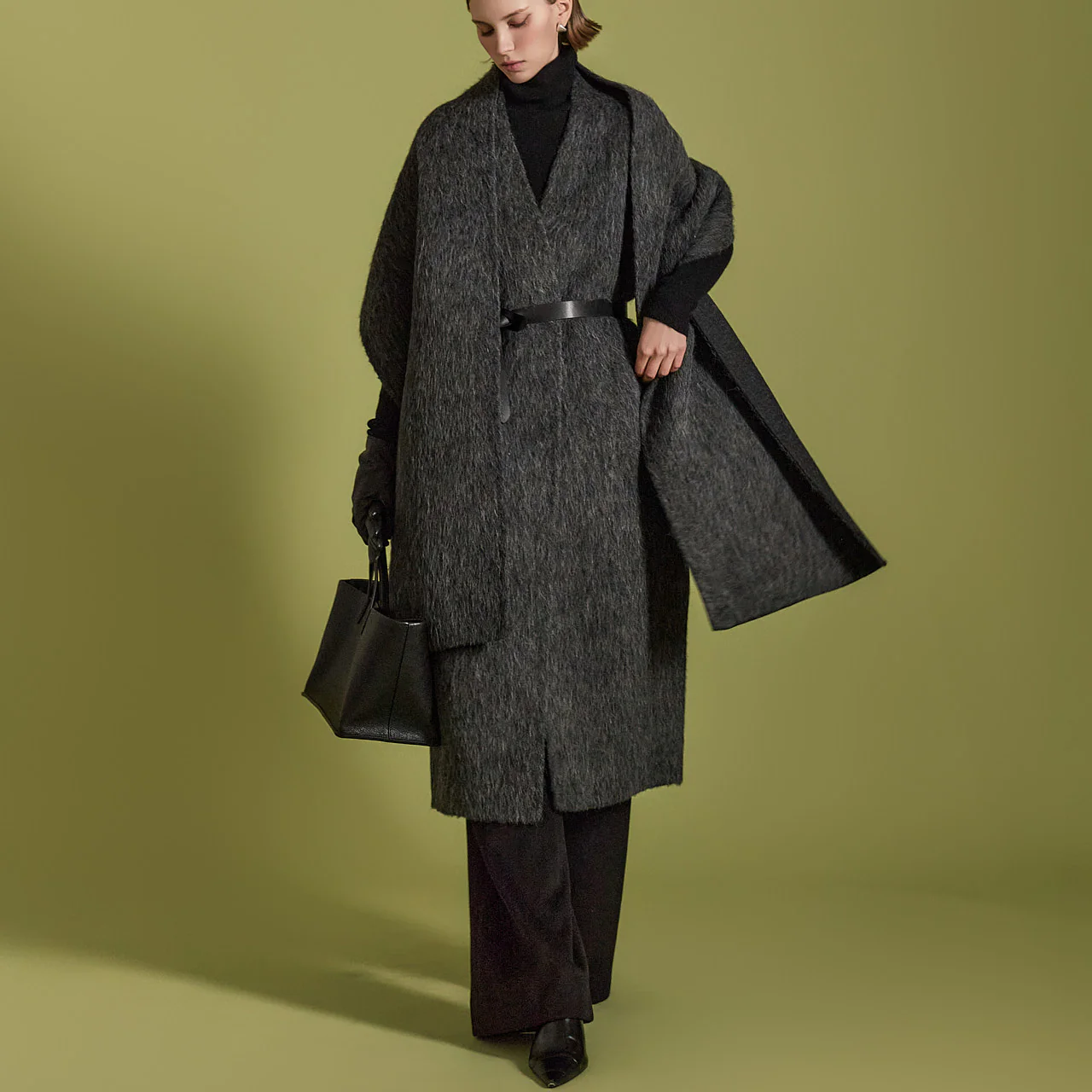 J2551 Handmade Wool Coat With Belt - Image 2