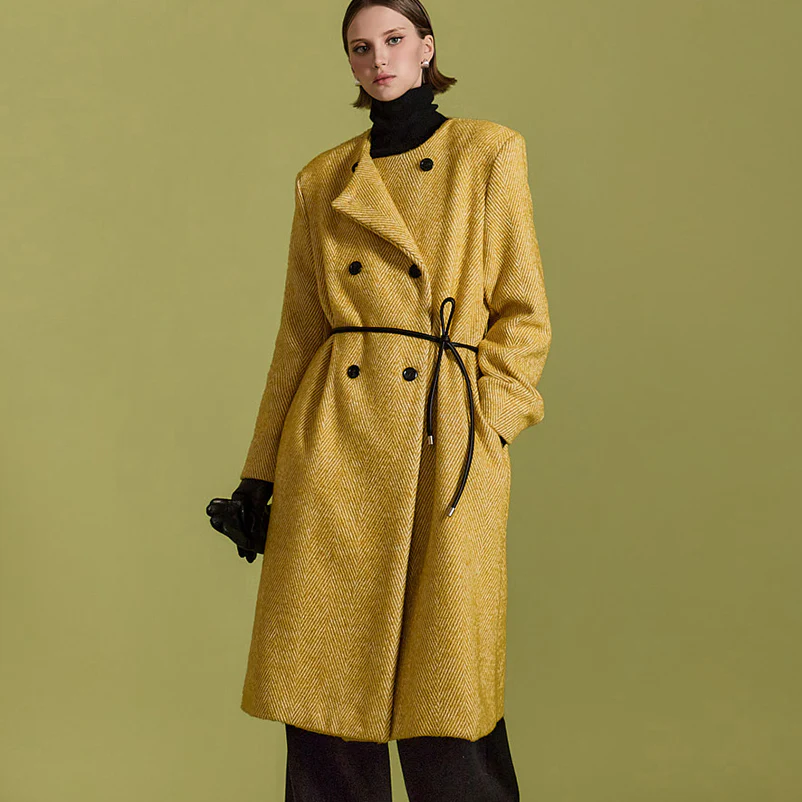 J2555 Herringbone Coat With Belt - Image 2