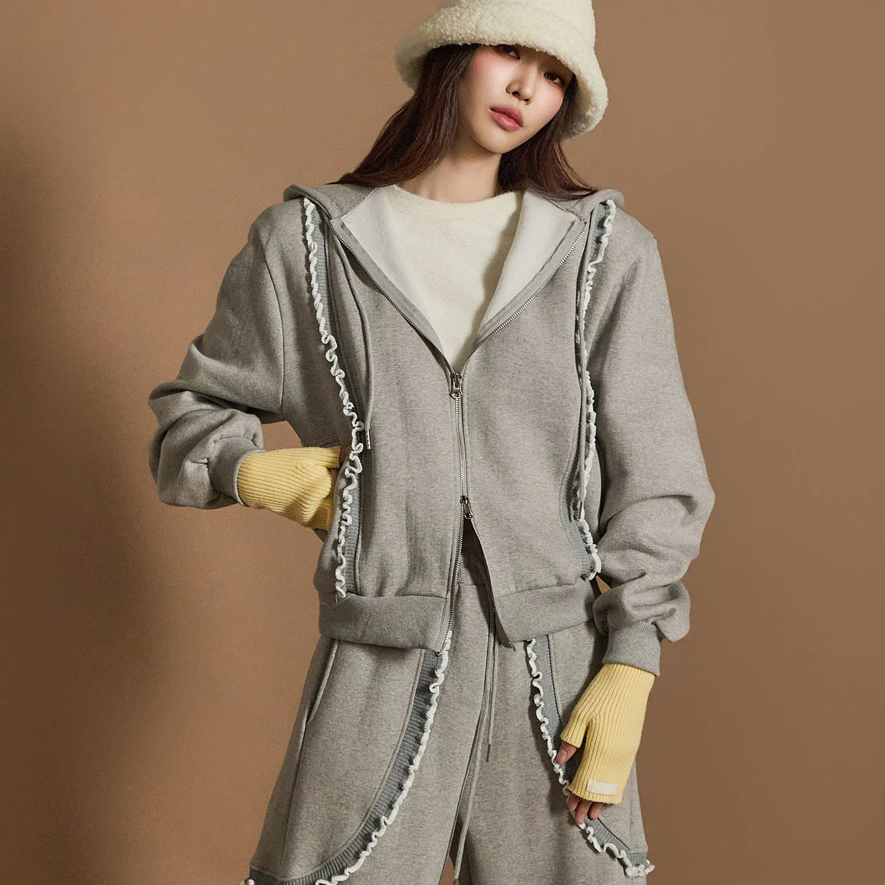 J2558 Fleece-lined Hooded Zip Sweatshirt - Image 2