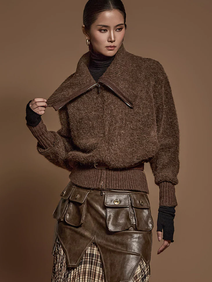 J2570 Knit Collar Zip Sweatshirt