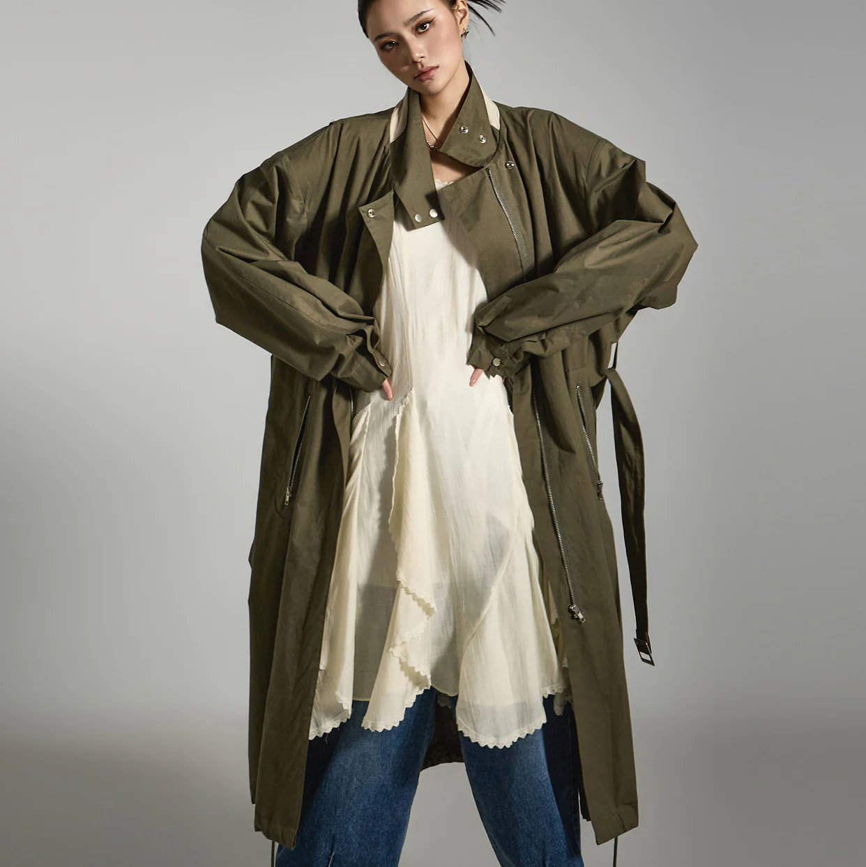 J2651 Long Field Jacket With Belt - Image 2