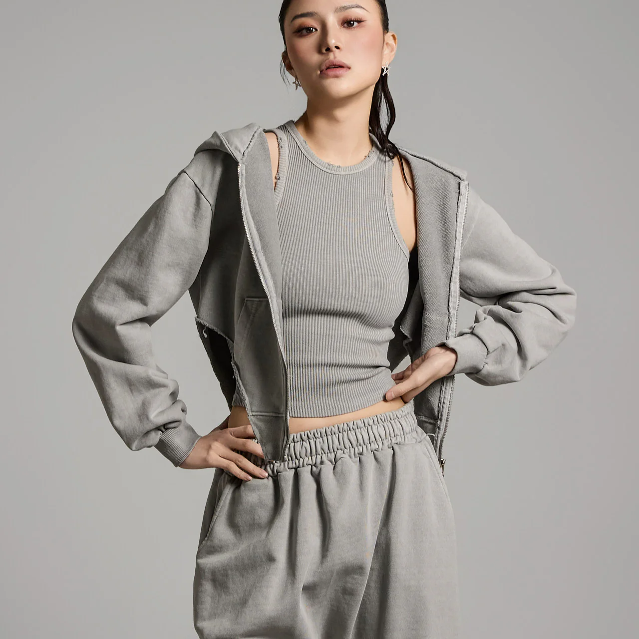 J2685 Cut-Out Zip Up Hoodie - Image 2