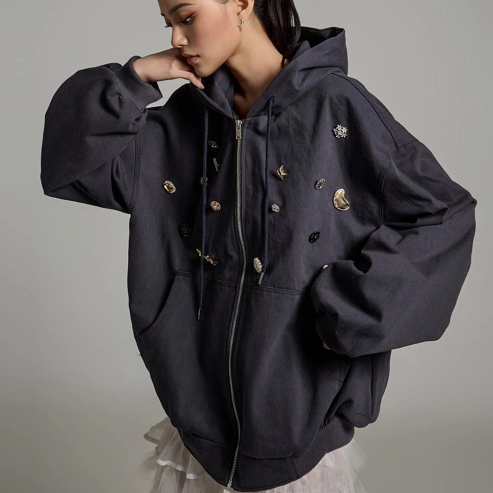 J2692 Beads Hooded Zip-Up Jacket - Image 2