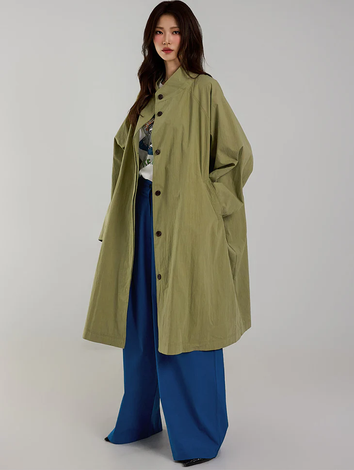 J2699 Collarless Trench Coat