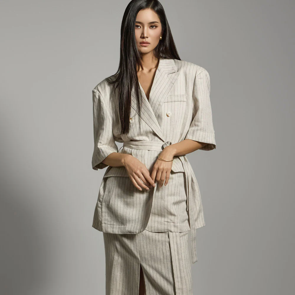 J2740 Linen Jacket With Strap - Image 2