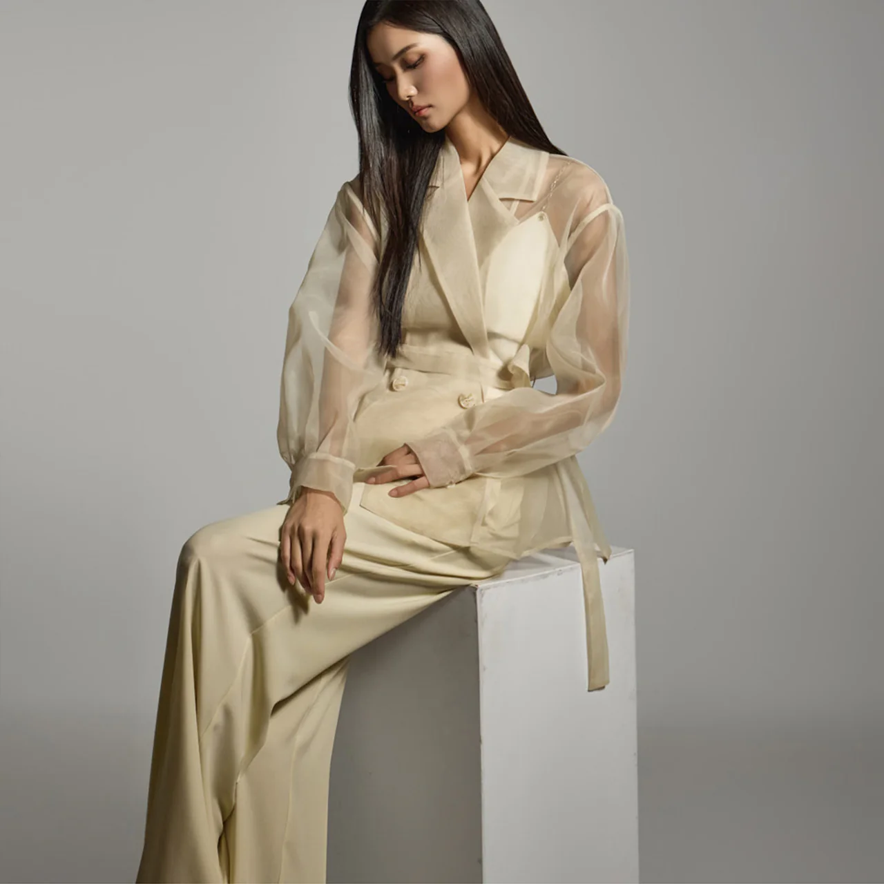 J2745 Organza Jacket with Belt - Image 2