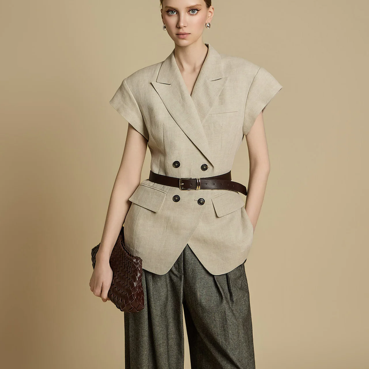 J2770 Linen Vest with Belt - Image 2