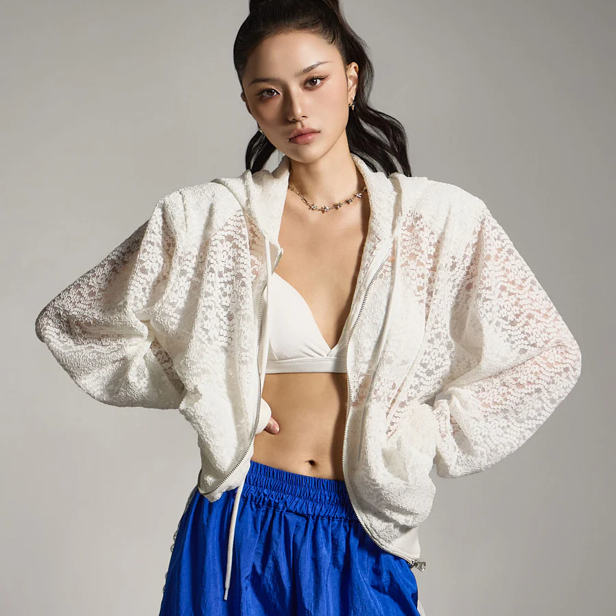 J2783 Lace Hooded Zip-Up Jacket - Image 2