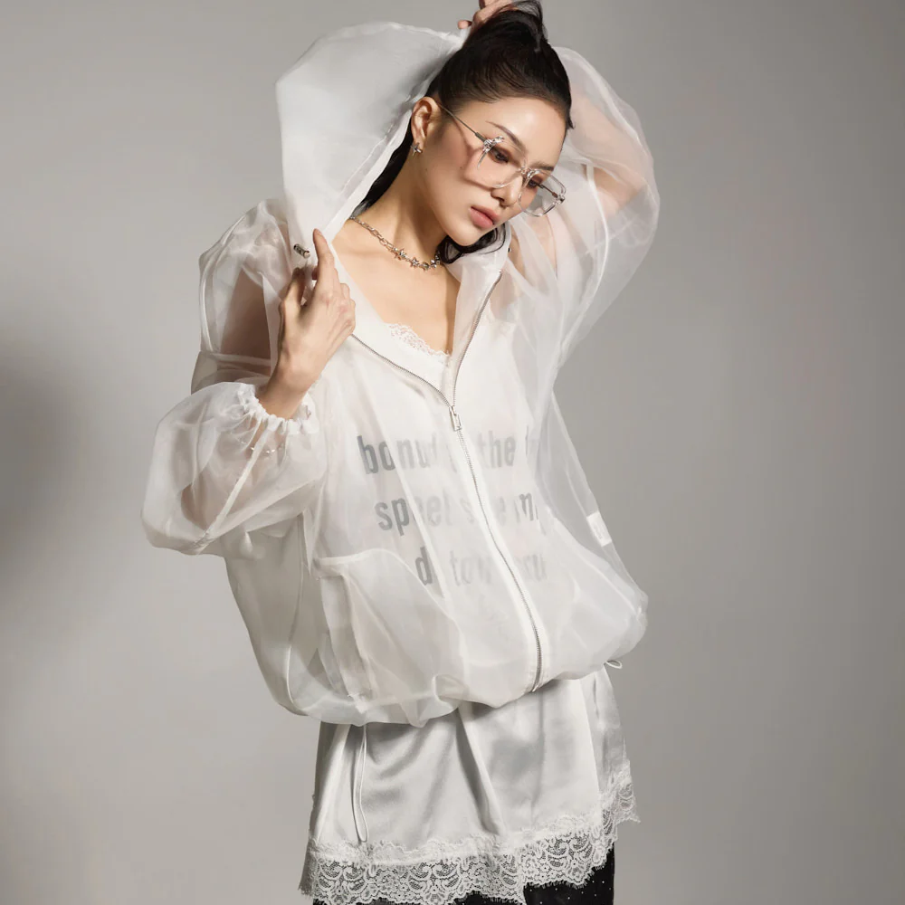 J2784 Sheer Hooded Zip-Up Jacket - Image 2