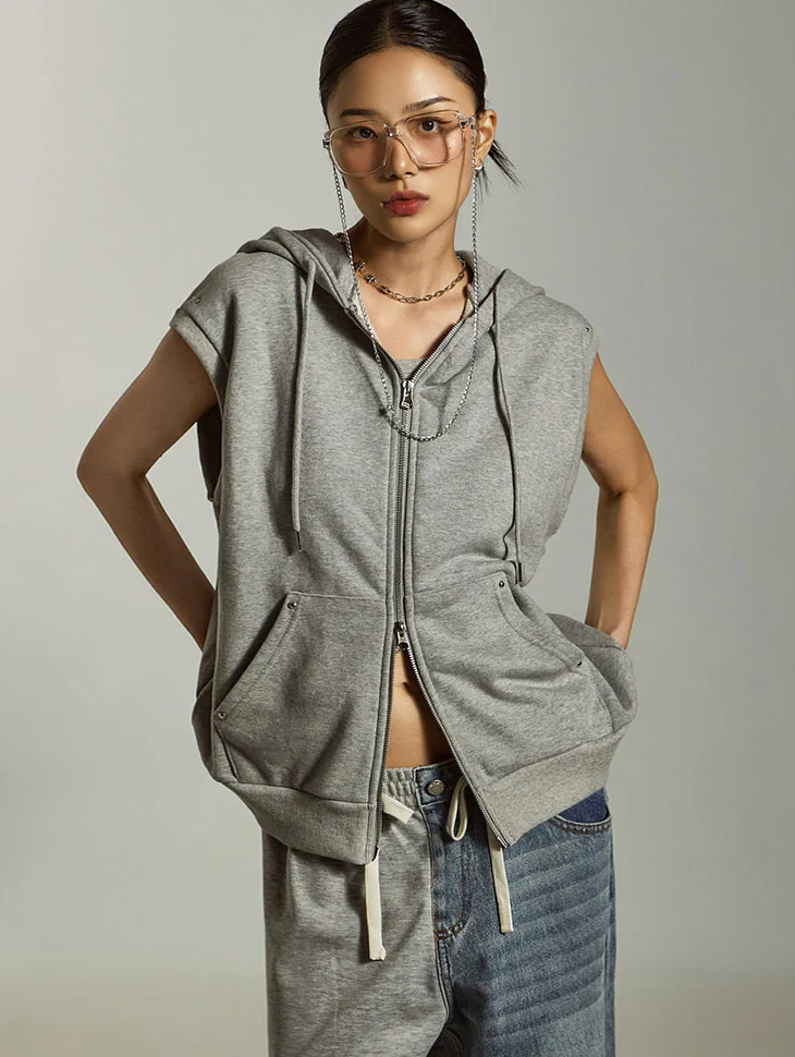 J2800 Hooded Vest Zip-Up Jacket
