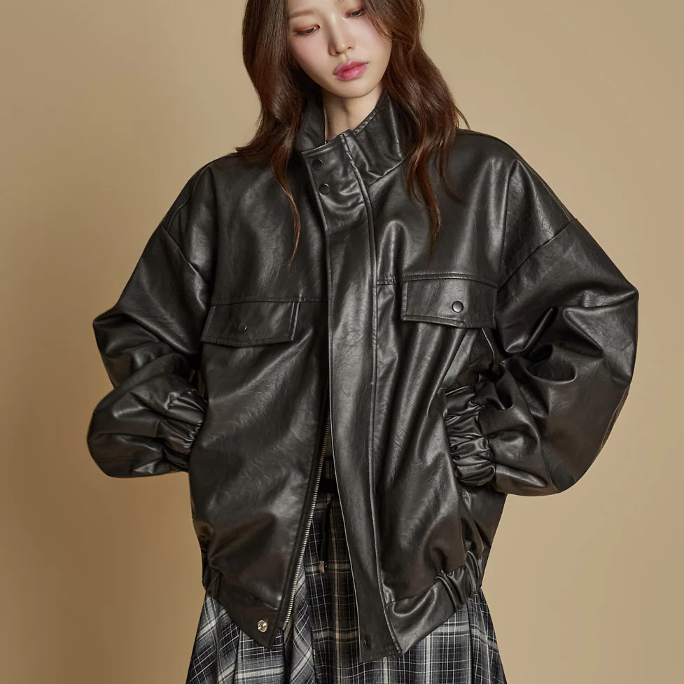J2817 Leather Zip-Up Jacket - Image 2