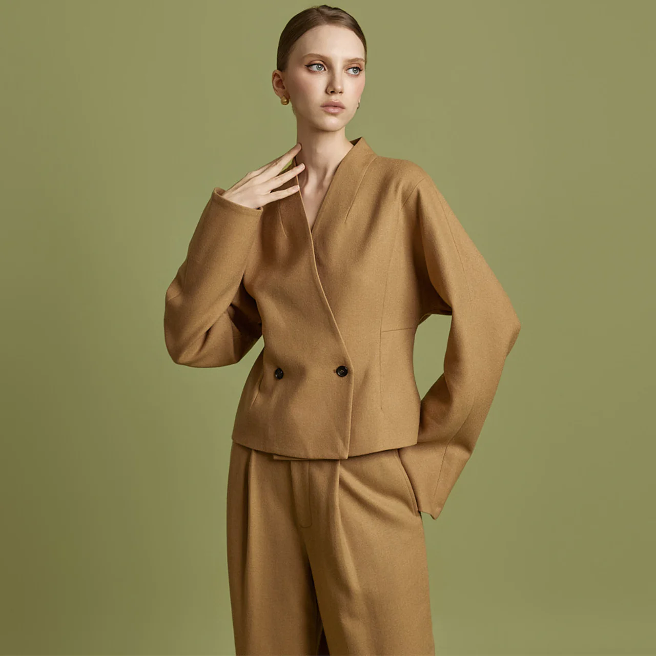 J2831 Collarless Wool Jacket - Image 2